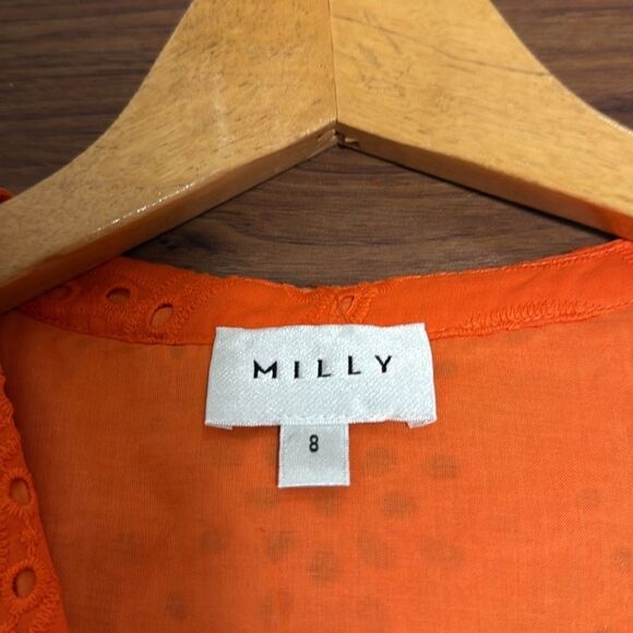 Milly Novi Eyelet Wrap Dress Tangerine. Size 8. - Picture 7 of 9
